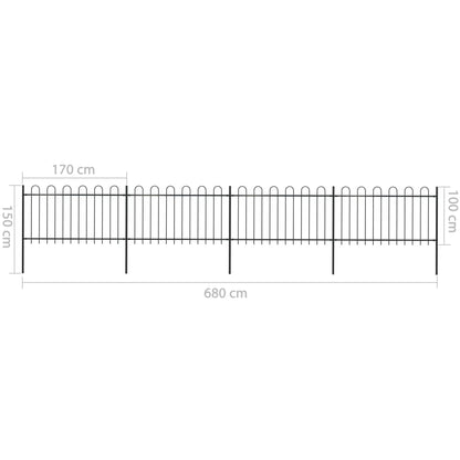 vidaXL Clôture de jardin avec dessus en cerceau Acier 6,8 x 1 m Noir