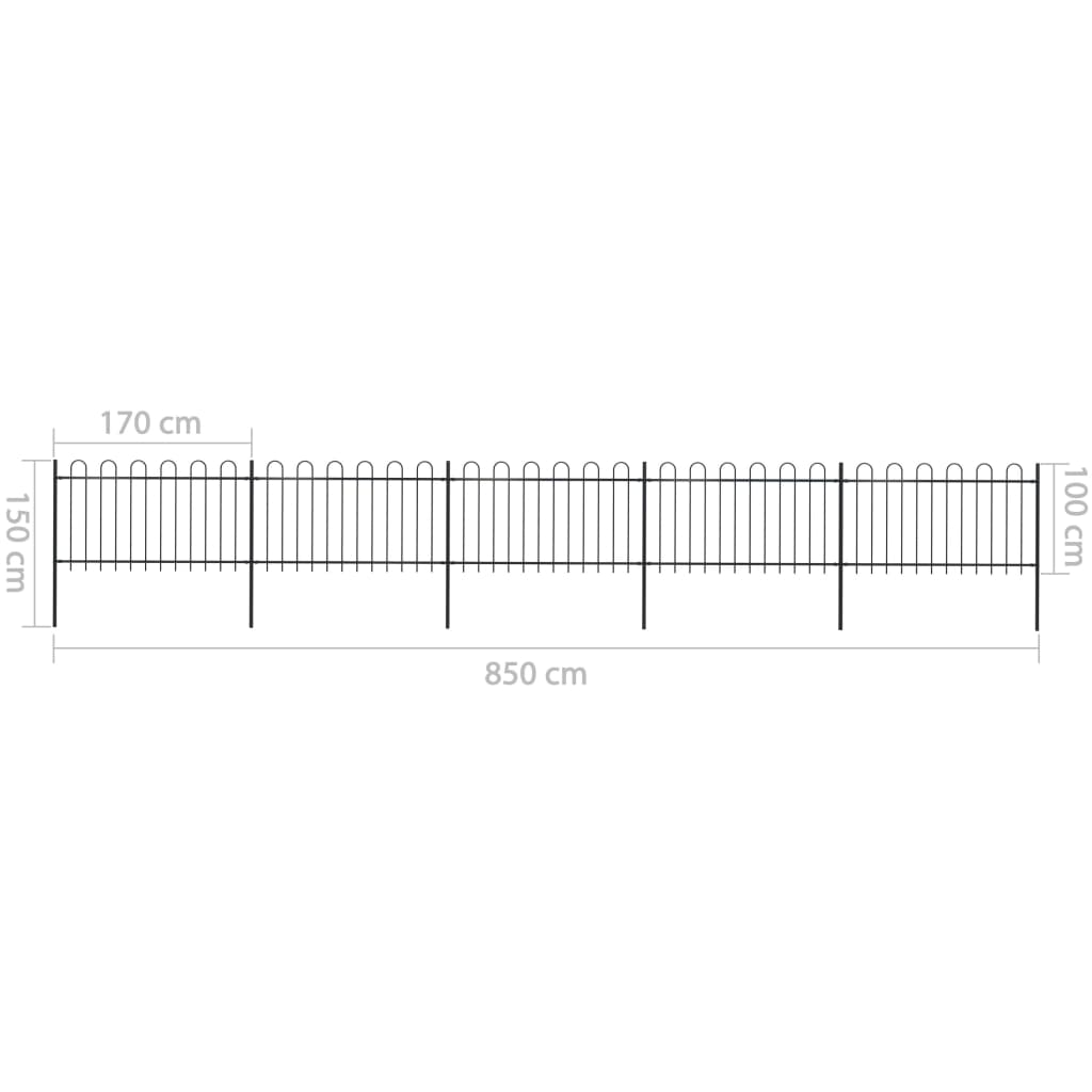 vidaXL Clôture de jardin avec dessus en cerceau Acier 8,5 x 1 m Noir