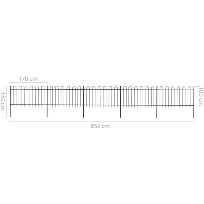 vidaXL Clôture de jardin avec dessus en cerceau Acier 8,5 x 1 m Noir