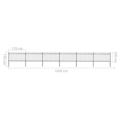 vidaXL Clôture de jardin avec dessus en cerceau Acier 10,2 x 1 m Noir