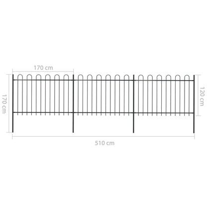 vidaXL Clôture de jardin avec dessus en cerceau Acier 5,1 x 1,2 m Noir
