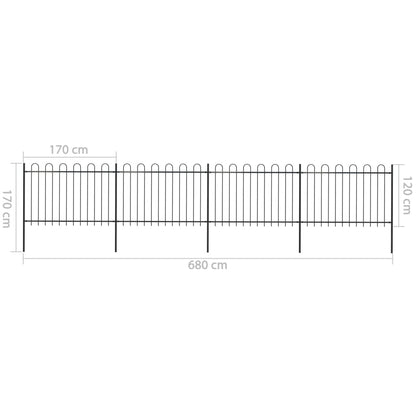 vidaXL Clôture de jardin avec dessus en cerceau Acier 6,8 x 1,2 m Noir