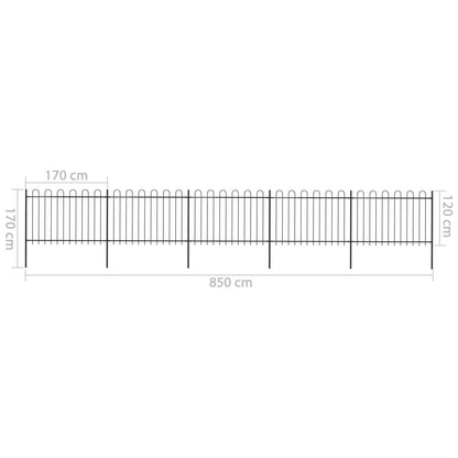vidaXL Clôture de jardin avec dessus en cerceau Acier 8,5 x 1,2 m Noir