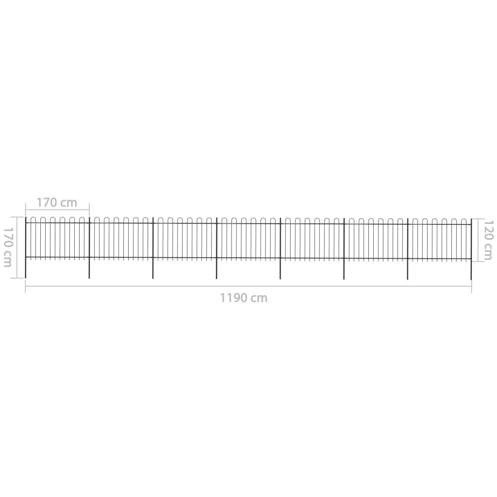 vidaXL Clôture de jardin avec dessus en cerceau Acier 11,9x1,2 m Noir