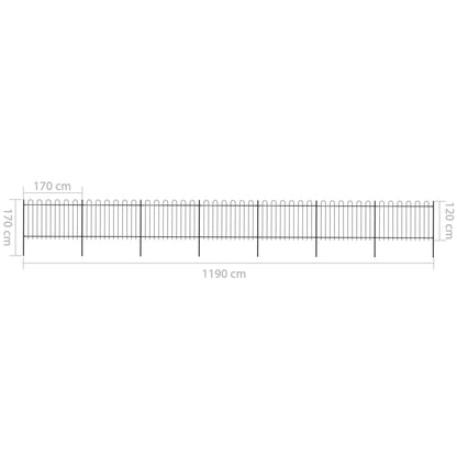 vidaXL Clôture de jardin avec dessus en cerceau Acier 11,9x1,2 m Noir
