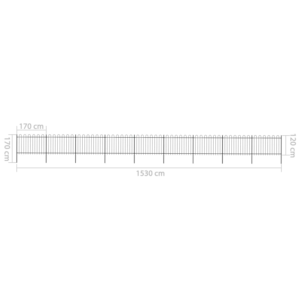vidaXL Clôture de jardin avec dessus en cerceau Acier 15,3x1,2 m Noir