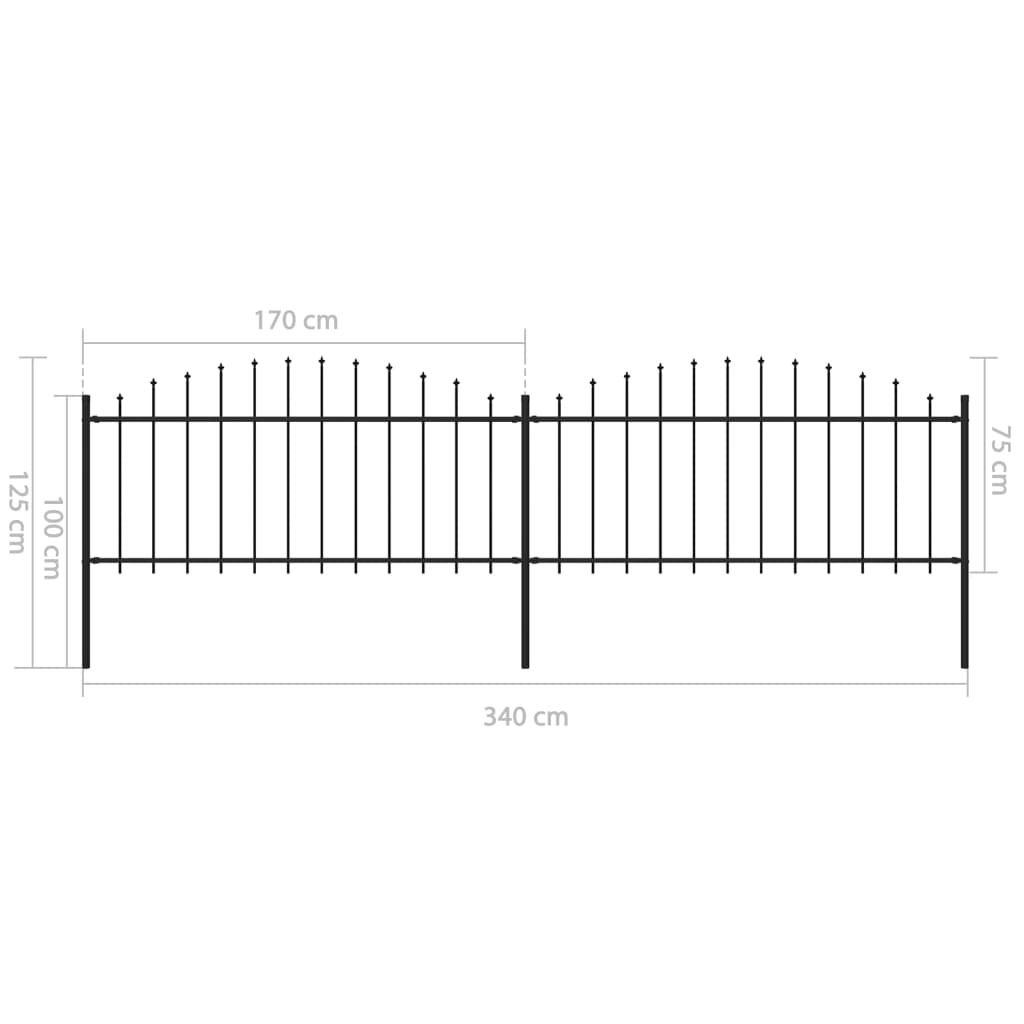 vidaXL Clôture de jardin à dessus en lance Acier (0,5-0,75)x3,4 m Noir