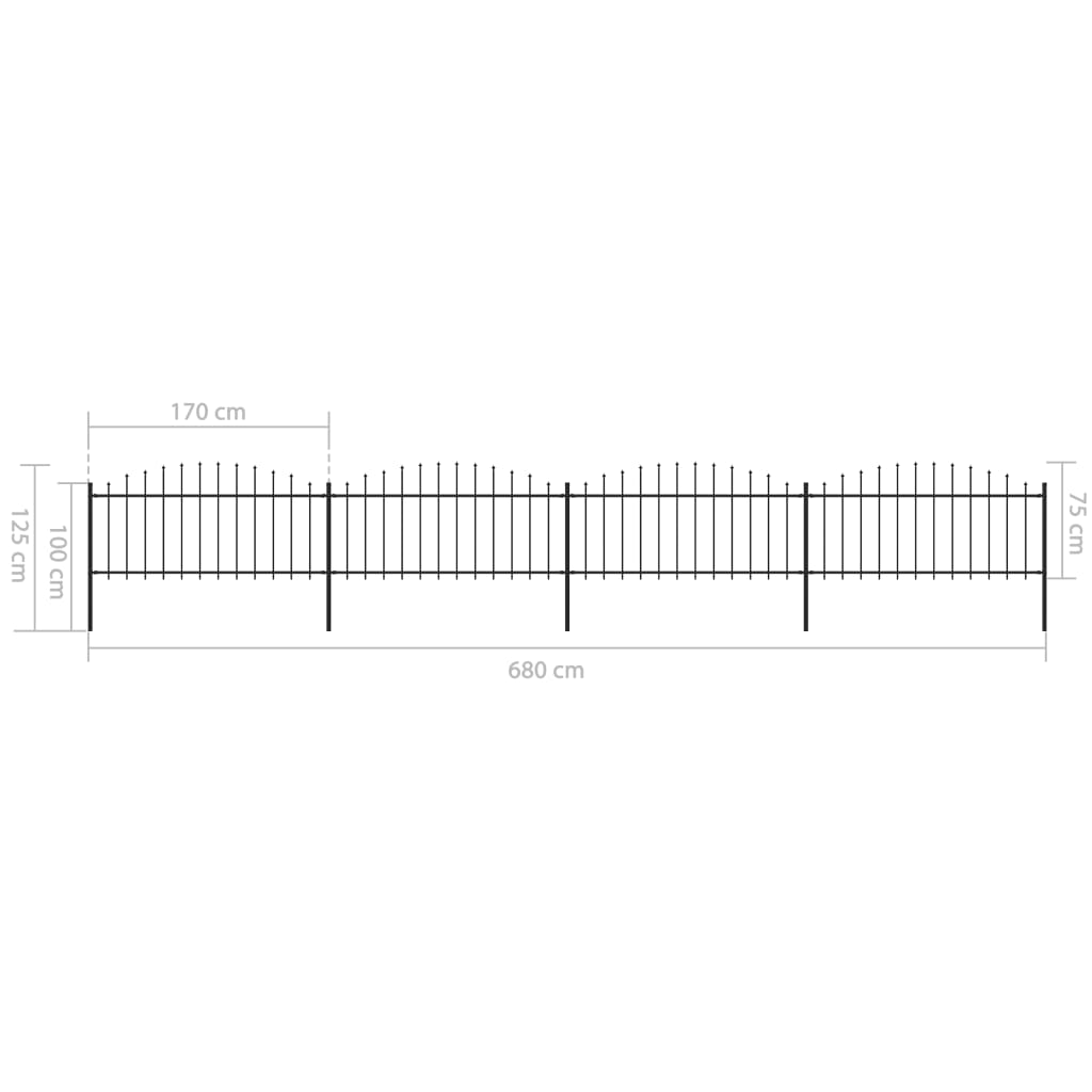 vidaXL Clôture de jardin à dessus en lance Acier (0,5-0,75)x6,8 m Noir