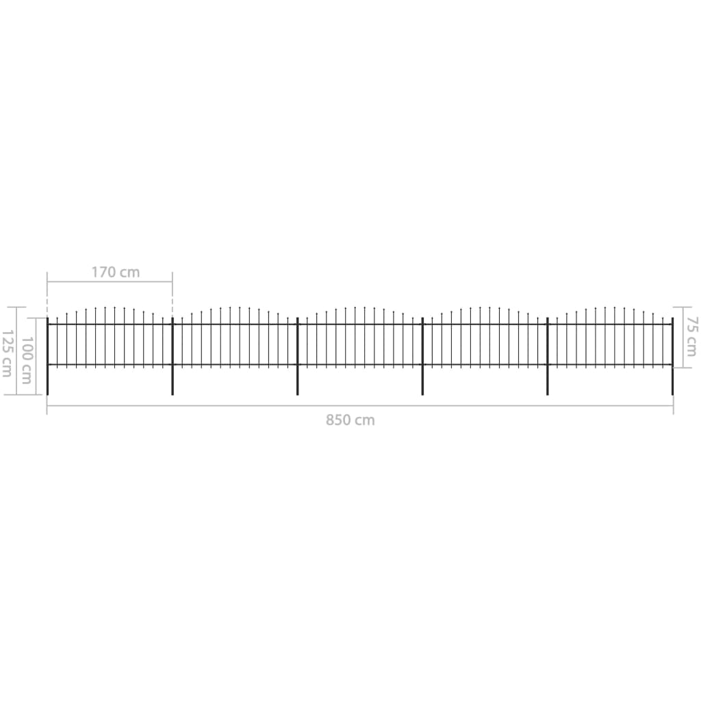 vidaXL Clôture de jardin à dessus en lance Acier (0,5-0,75)x8,5 m Noir