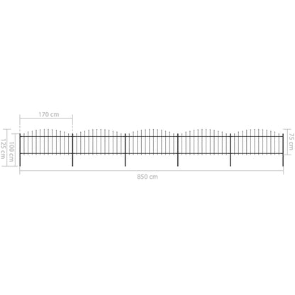 vidaXL Clôture de jardin à dessus en lance Acier (0,5-0,75)x8,5 m Noir