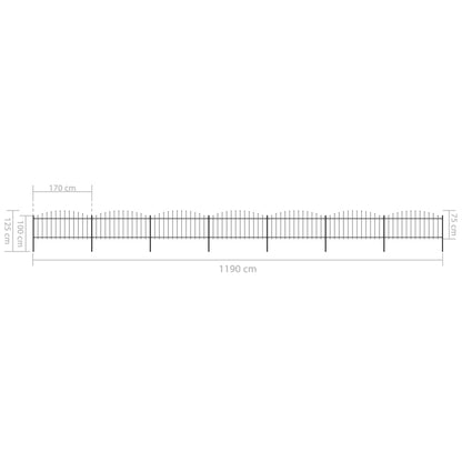 vidaXL Clôture de jardin à dessus en lance Acier (0,5-0,75)x11,9m Noir