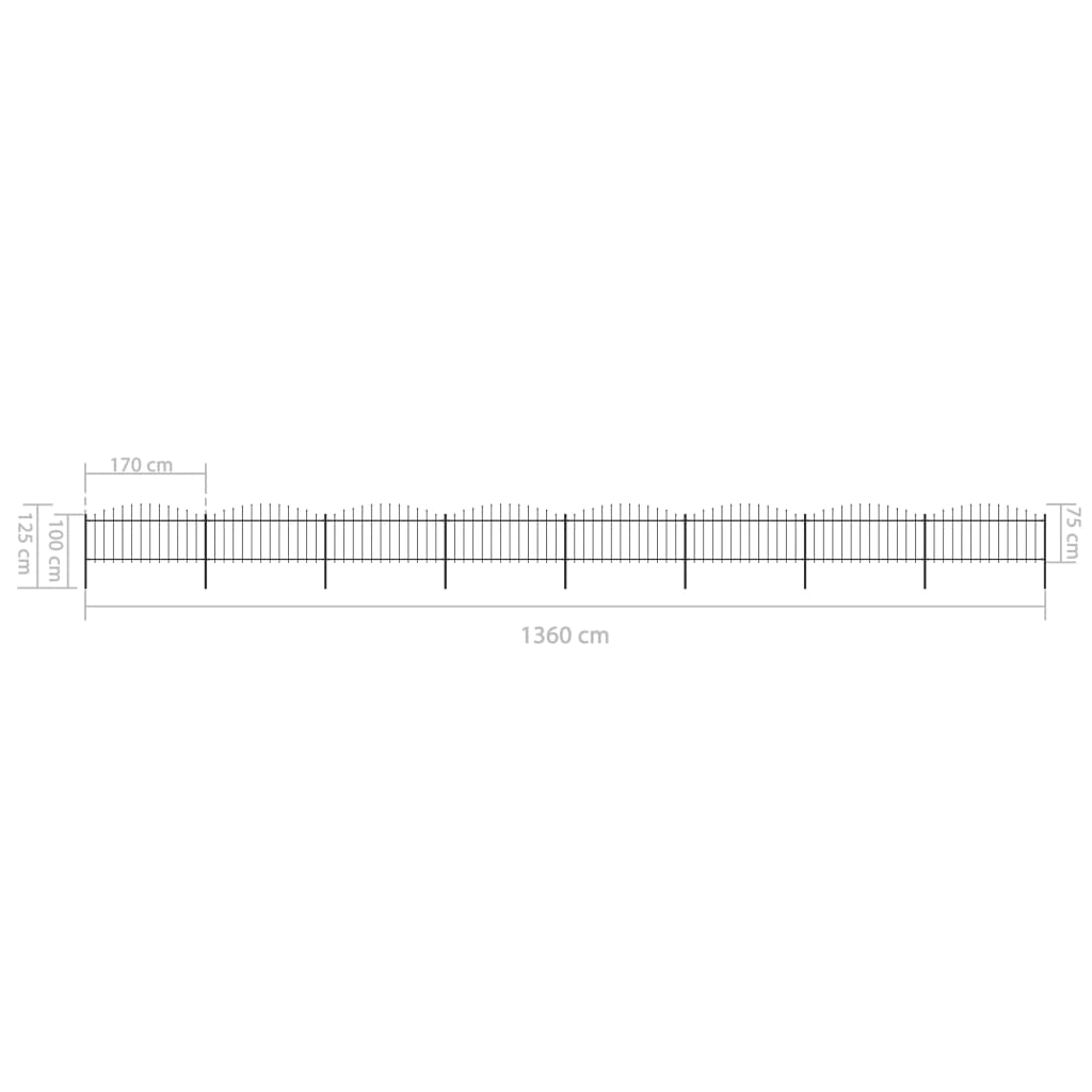 vidaXL Clôture de jardin à dessus en lance Acier (0,5-0,75)x13,6m Noir