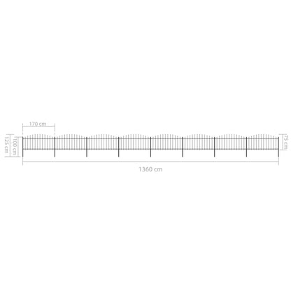 vidaXL Clôture de jardin à dessus en lance Acier (0,5-0,75)x13,6m Noir