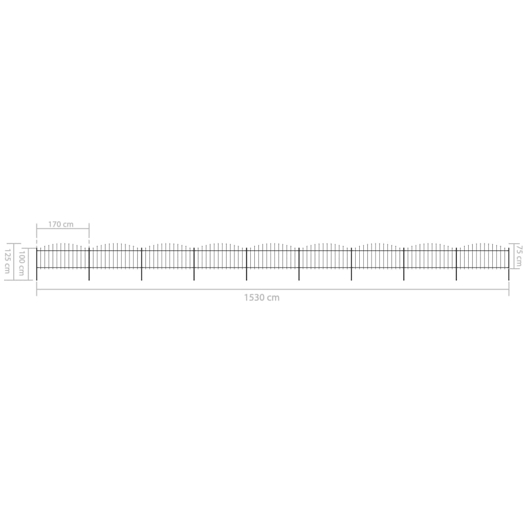vidaXL Clôture de jardin à dessus en lance Acier (0,5-0,75)x15,3m Noir
