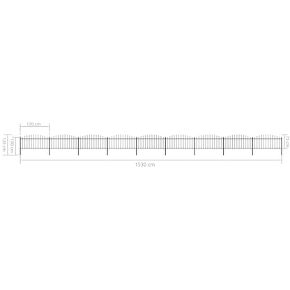 vidaXL Clôture de jardin à dessus en lance Acier (0,5-0,75)x15,3m Noir