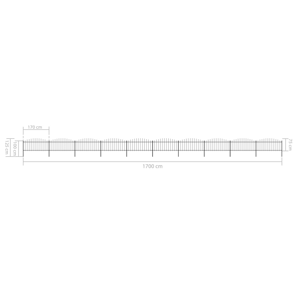 vidaXL Clôture de jardin à dessus en lance Acier (0,5-0,75)x17 m Noir