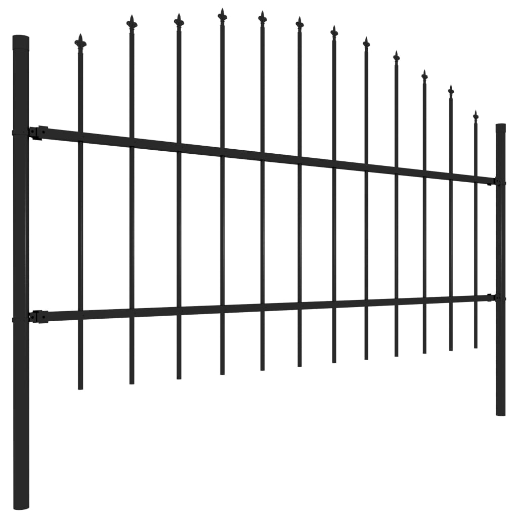 vidaXL Clôture de jardin à dessus en lance Acier (0,75-1)x3,4 m Noir