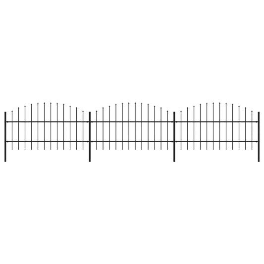 vidaXL Clôture de jardin à dessus en lance Acier (0,75-1)x5,1 m Noir