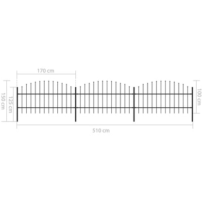 vidaXL Clôture de jardin à dessus en lance Acier (0,75-1)x5,1 m Noir