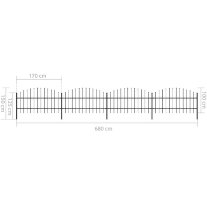 vidaXL Clôture de jardin à dessus en lance Acier (0,75-1)x6,8 m Noir