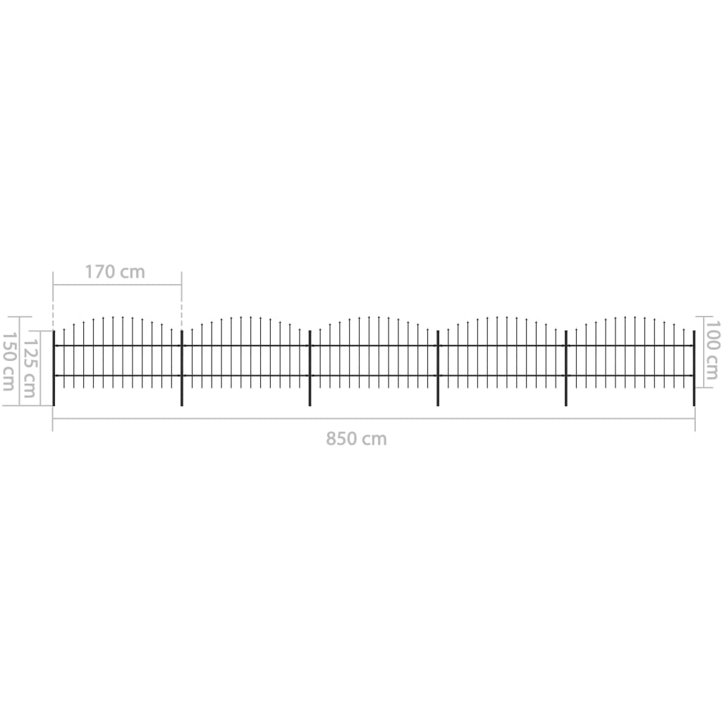 vidaXL Clôture de jardin à dessus en lance Acier (0,75-1)x8,5 m Noir