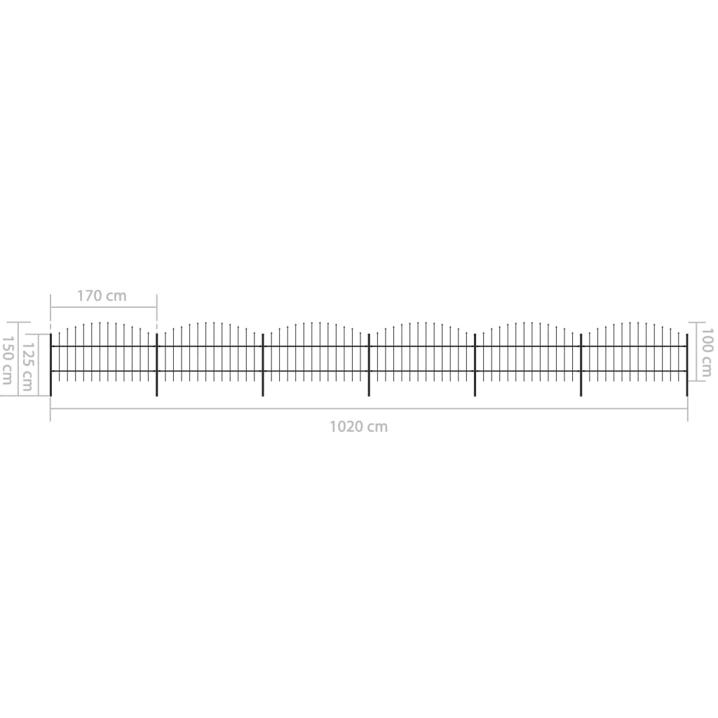 vidaXL Clôture de jardin à dessus en lance Acier (0,75-1)x10,2 m Noir