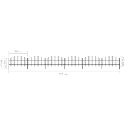 vidaXL Clôture de jardin à dessus en lance Acier (0,75-1)x10,2 m Noir