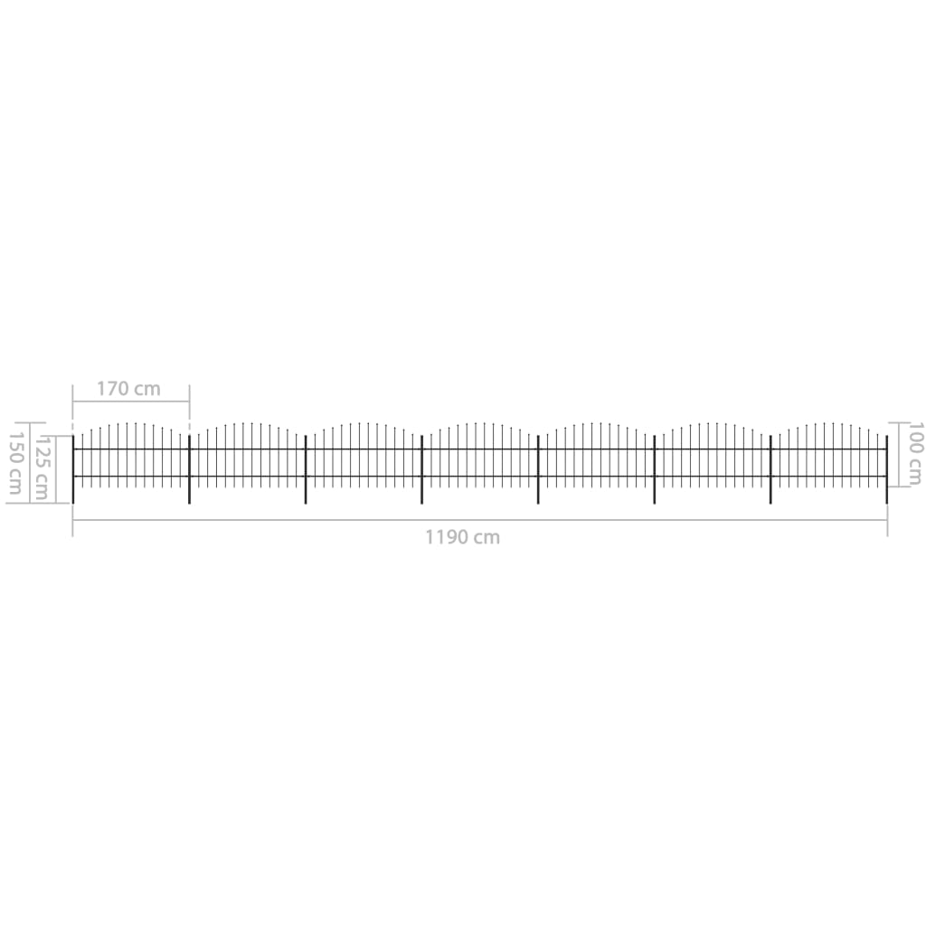 vidaXL Clôture de jardin à dessus en lance Acier (0,75-1)x11,9 m Noir