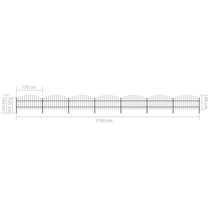 vidaXL Clôture de jardin à dessus en lance Acier (0,75-1)x11,9 m Noir