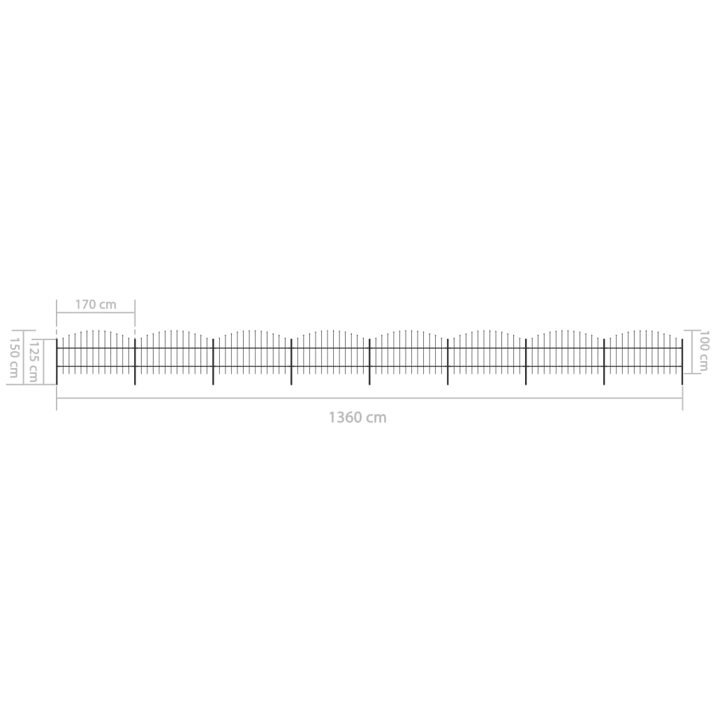 vidaXL Clôture de jardin à dessus en lance Acier (0,75-1)x13,6 m Noir