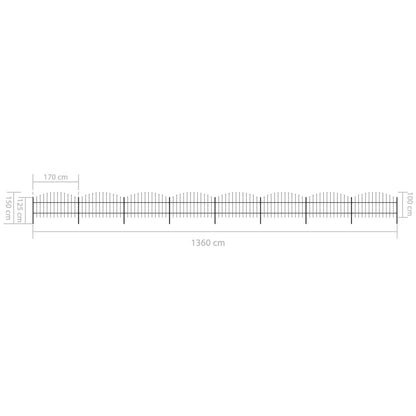vidaXL Clôture de jardin à dessus en lance Acier (0,75-1)x13,6 m Noir