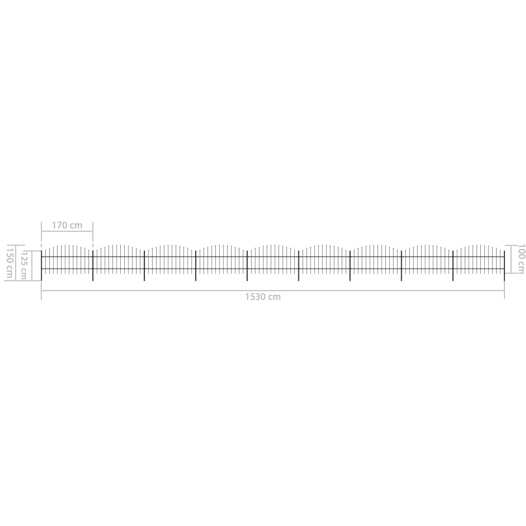 vidaXL Clôture de jardin à dessus en lance Acier (0,75-1)x15,3 m Noir