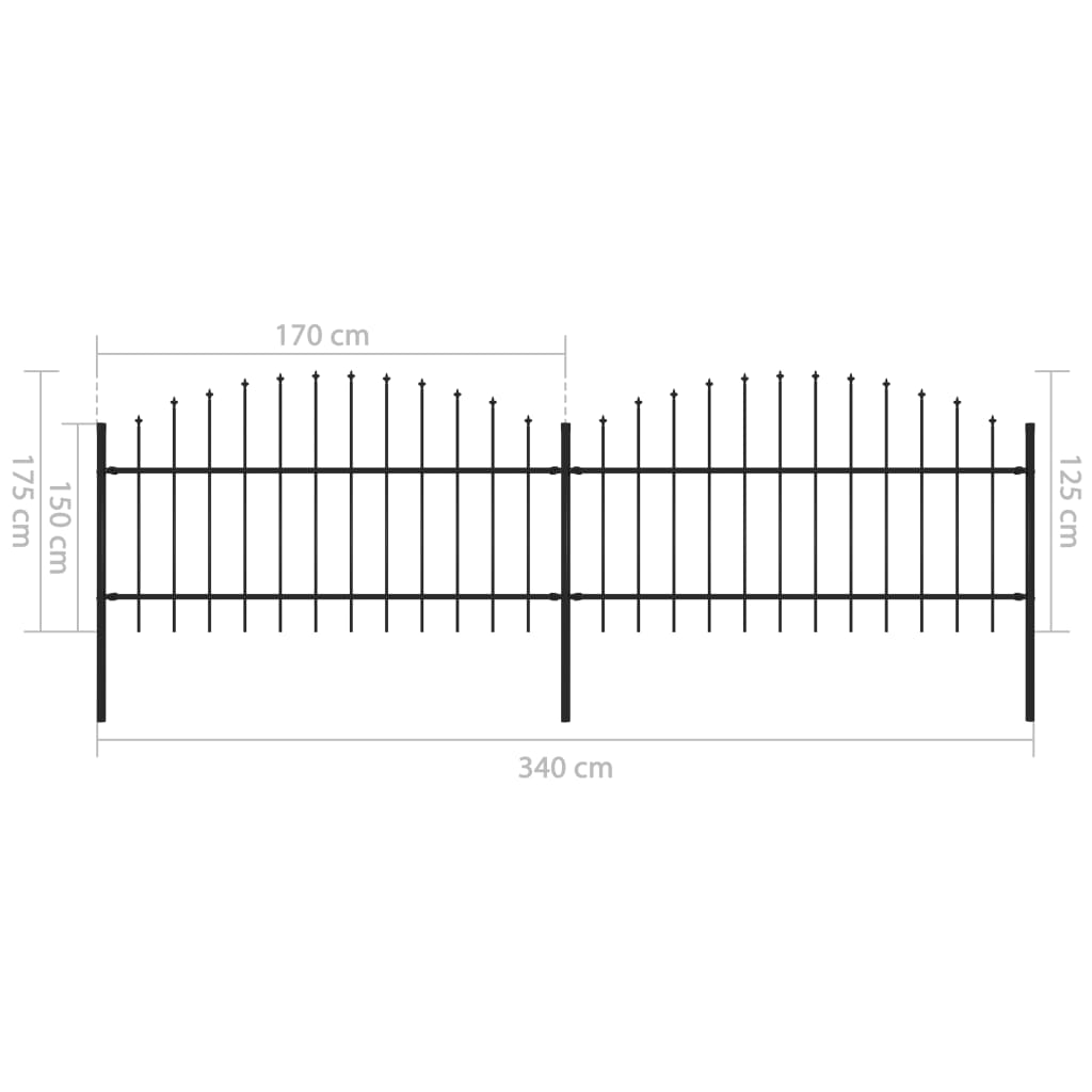 vidaXL Clôture de jardin à dessus en lance Acier (1-1,25)x3,4 m Noir