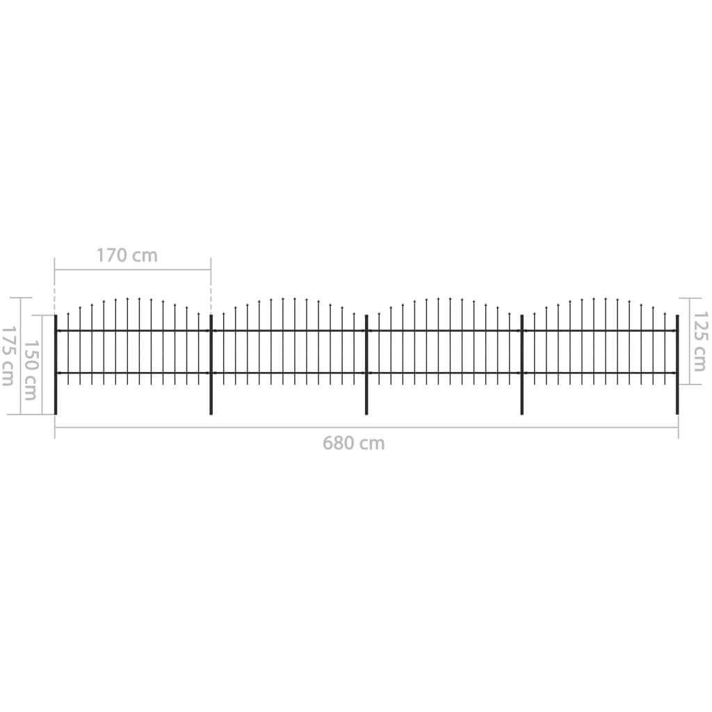 vidaXL Clôture de jardin à dessus en lance Acier (1-1,25)x6,8 m Noir
