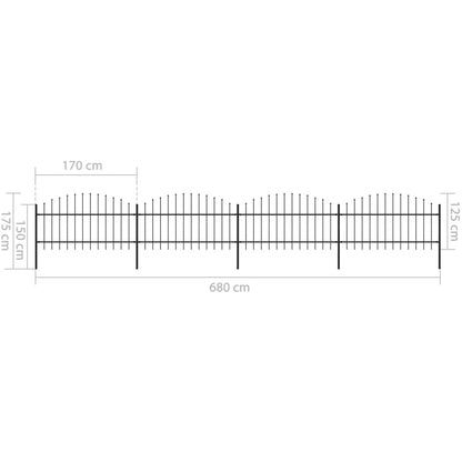 vidaXL Clôture de jardin à dessus en lance Acier (1-1,25)x6,8 m Noir