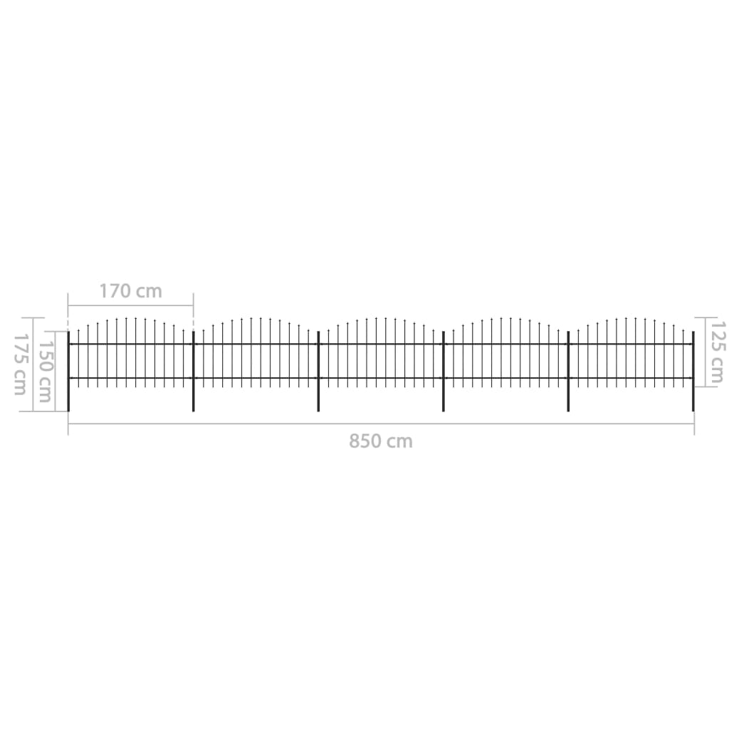 vidaXL Clôture de jardin à dessus en lance Acier (1-1,25)x8,5 m Noir