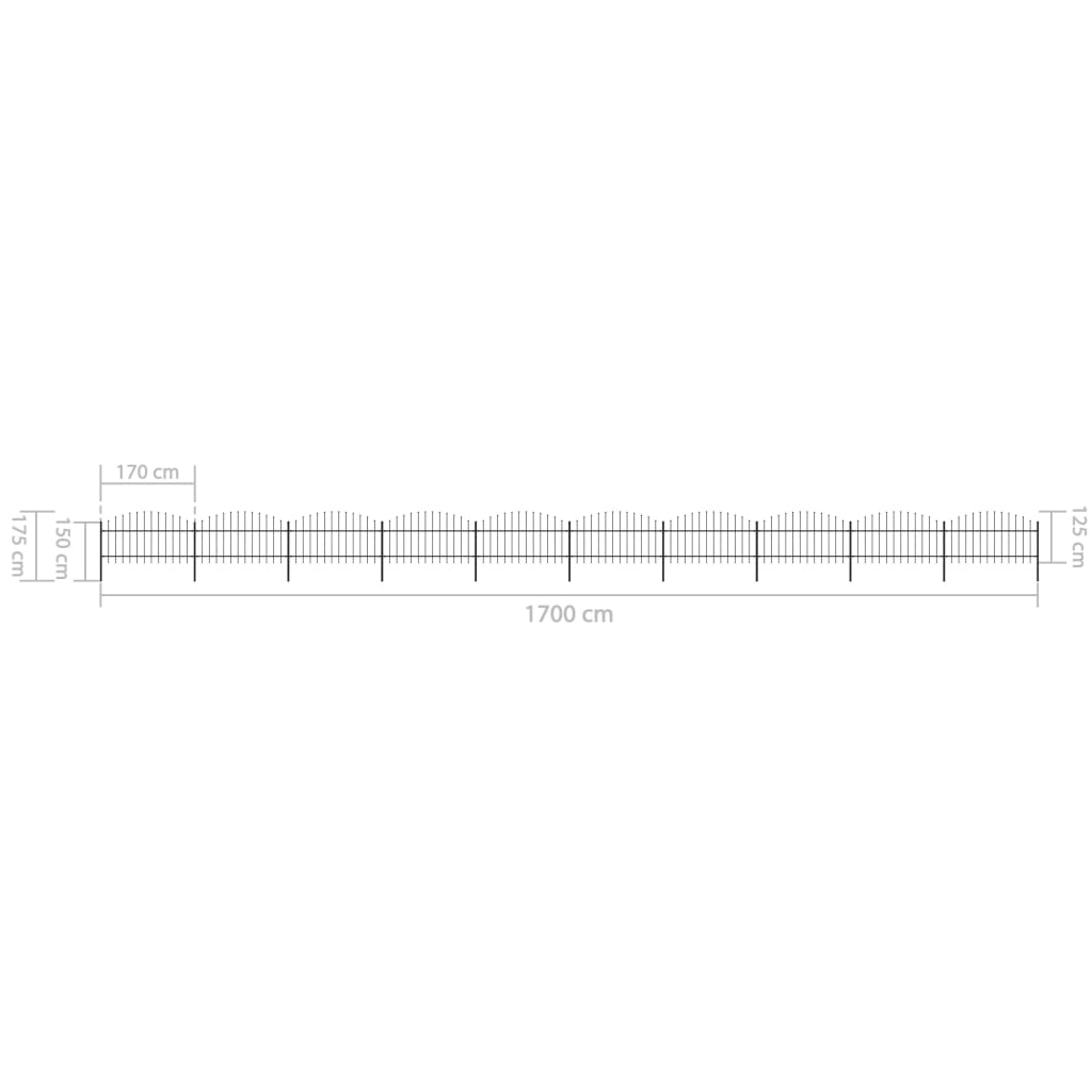 vidaXL Clôture de jardin à dessus en lance Acier (1-1,25)x17 m Noir