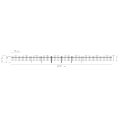 vidaXL Clôture de jardin à dessus en lance Acier (1-1,25)x17 m Noir