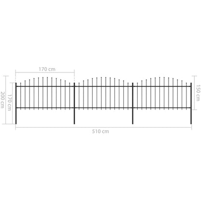 vidaXL Clôture de jardin à dessus en lance Acier (1,25-1,5)x5,1 m Noir