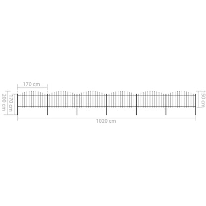 vidaXL Clôture de jardin à dessus en lance Acier (1,25-1,5)x10,2m Noir