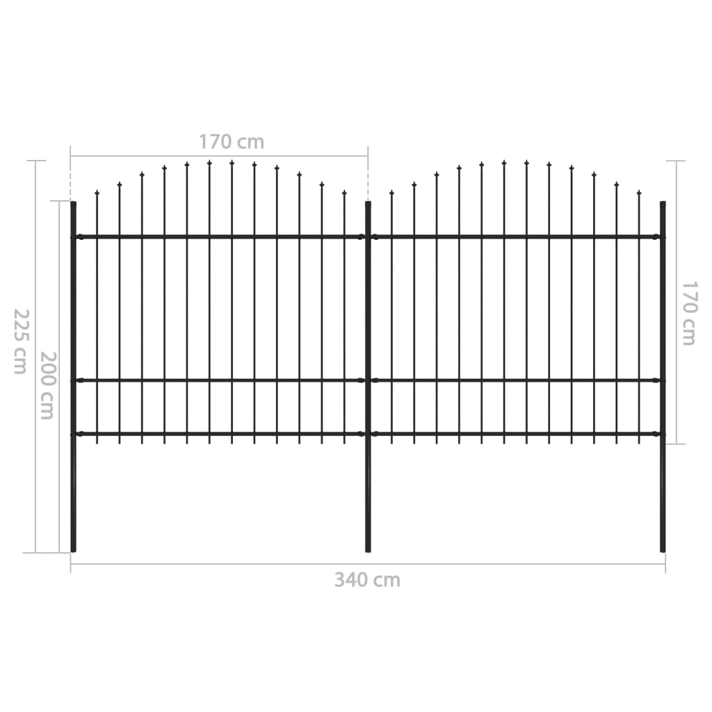 vidaXL Clôture de jardin à dessus en lance Acier (1,5-1,75)x3,4 m Noir