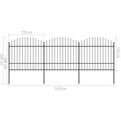 vidaXL Clôture de jardin à dessus en lance Acier (1,5-1,75)x5,1 m Noir