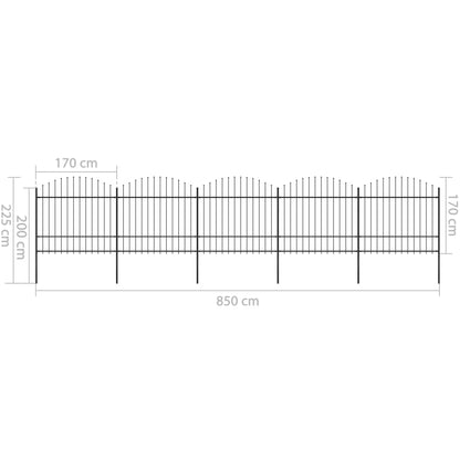 vidaXL Clôture de jardin à dessus en lance Acier (1,5-1,75)x8,5 m Noir