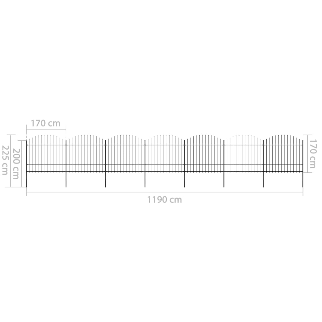 vidaXL Clôture de jardin à dessus en lance Acier (1,5-1,75)x11,9m Noir