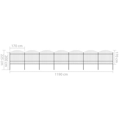 vidaXL Clôture de jardin à dessus en lance Acier (1,5-1,75)x11,9m Noir