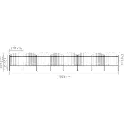 vidaXL Clôture de jardin à dessus en lance Acier (1,5-1,75)x13,6m Noir