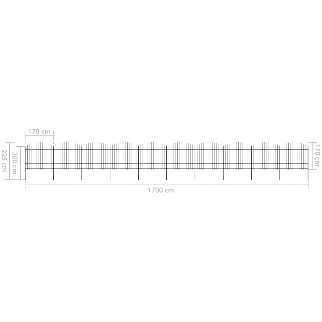 vidaXL Clôture de jardin à dessus en lance Acier (1,5-1,75)x17 m Noir
