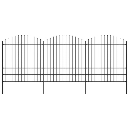 vidaXL Clôture de jardin à dessus en lance Acier (1,75-2)x5,1 m Noir