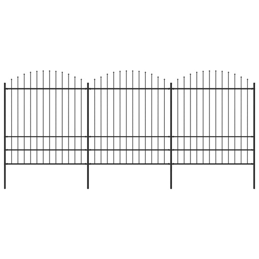 vidaXL Clôture de jardin à dessus en lance Acier (1,75-2)x5,1 m Noir