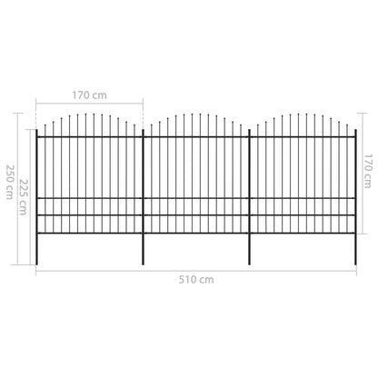 vidaXL Clôture de jardin à dessus en lance Acier (1,75-2)x5,1 m Noir